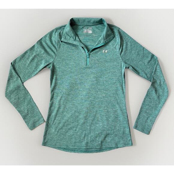 UNDER ARMOUR Women's UA Tech Twist 1/4 Zip Pullover Small Green Thumb Holes - Picture 1 of 7